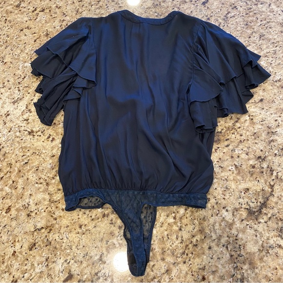 Intimately Free People Call Me Later Navy Blue Ruffle Sleeve Bodysuit - Picture 7 of 11